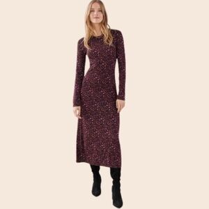 & Other Stories Red and Pink Long Sleeve Midi Dress Size 2